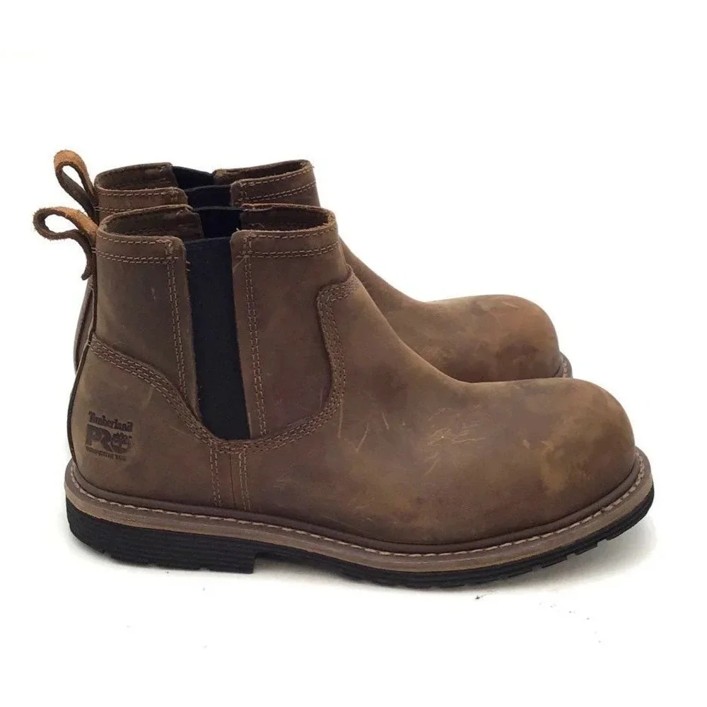 Timberland PRO Millworks Brown Leather Composite Toe Chelsea Work Boots Men 9